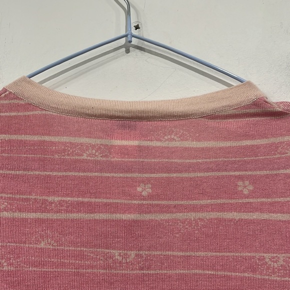 TSE Silk Cashmere Floral Striped Buttoned Pink Cream Cardigan size S - Picture 8 of 9